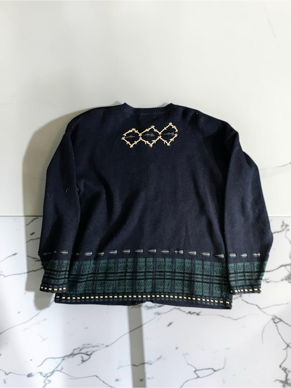 Vintage Christopher & Banks L Plaid Embroidered Cardigan Ramie Cotton Gold - Picture 3 of 7